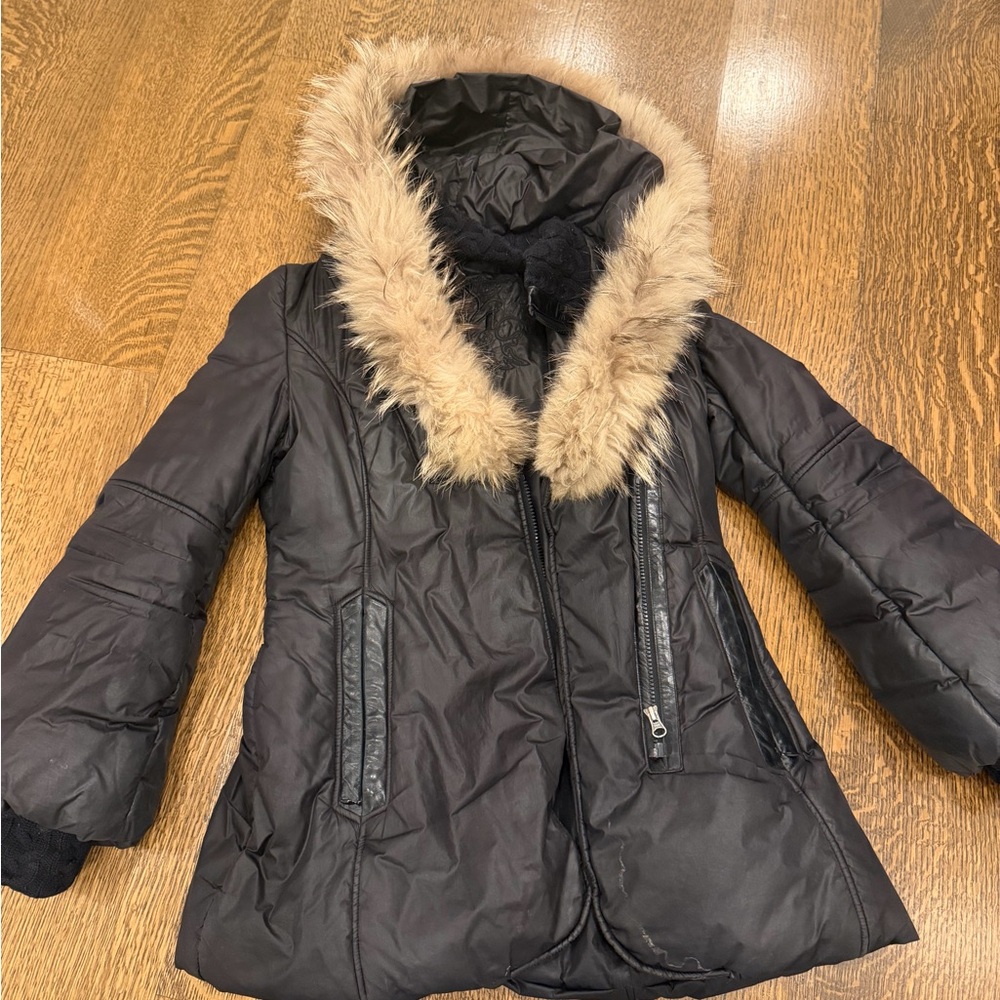 Mackage Black Puffer Jacket with Fur Trim